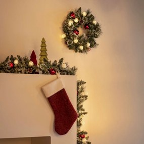 Коледен венец бял с червено 45 см, включително LED с таймер - Jack