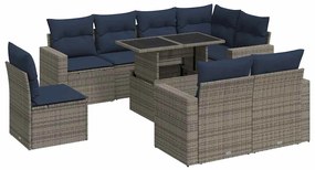 3326342 vidaXL Градински комплект диван с възглавници 9 части сив полиратан