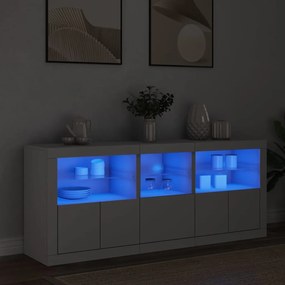 Sonata H Сайдборд с LED светлини, бял, 162x37x67 см