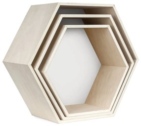Комплект от 3 стенни рафта в бяло и кафяво Hexagon - Little Nice Things