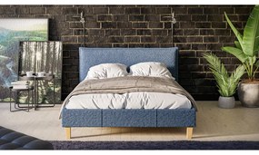 Синьо тапицирано двойно легло с решетка 140x200 cm Tina - Ropez