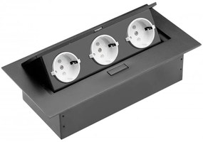 GTV AE-PB03GS-20 Pop-up контакт за вгражд., 3x Schuko, без кабел, черен