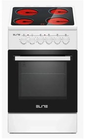 Готварска печка Elite FSVC-0576W, 1800W, 4 Витрокерамични котлона, Вентилатор, 9 степени, Черен/бял