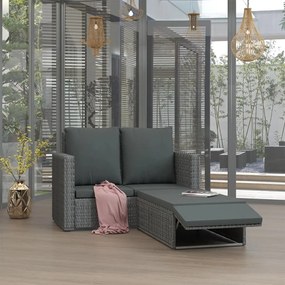 46740 vidaXL Градински комплект с възглавници, 2 части, полиратан, сив