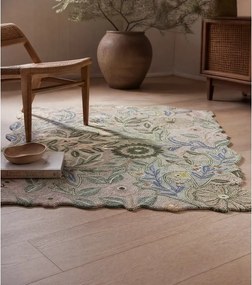 Зелен ръчно изработен вълнен килим 120x170 cm Bryony Shaped Floral – Flair Rugs