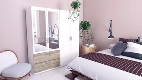 Гардероб Coben Четирикрилен-дъб - бял