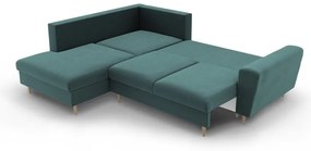 Кадифен разтегателен ъглов диван с място за съхранение в петролен цвят (ляв ъгъл/L форма) Kyoto – Cosmopolitan Design