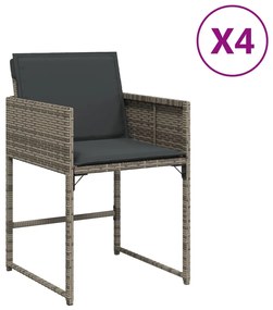 365002 vidaXL Градински столове с възглавници, 4 бр, сиви, полиратан