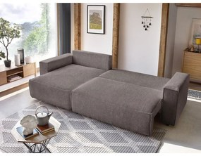 Кафяво-сив сгъваем/с място за съхранение ъглов диван от рипсено кадифе Nihad – Bobochic Paris