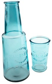 Син стъклен декантер със стъкло, 800 ml - Dakls