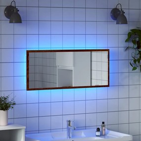 856274 vidaXL LED огледало за баня, кафяв дъб, 100x8,5x37 см, инженерно дърво
