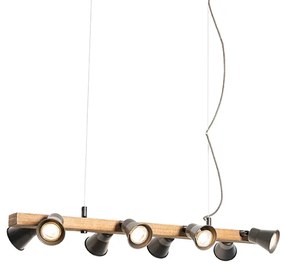 Ръстичен висящ аплик черен с дърво 8-светлина - Jelle