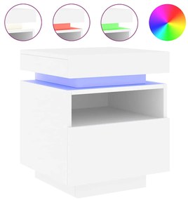 836784 vidaXL Нощно шкафче с LED осветление, бяло, 40x39x48,5 см