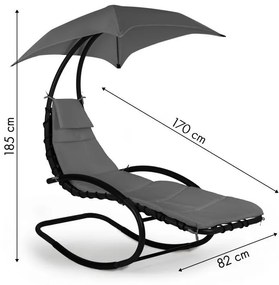 Градински люлеещ се шезлонг с балдахин в сиво