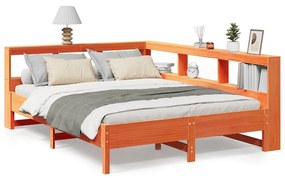 3324417 vidaXL Легло с етажерка за книги, без матрак, 160x200 см, бор масив