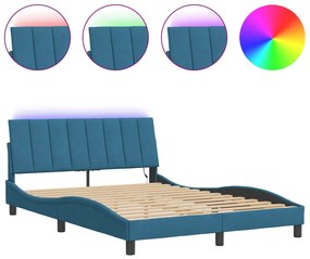 3213785 vidaXL Рамка за легло с LED осветление, синя, 140x200 см, кадифе