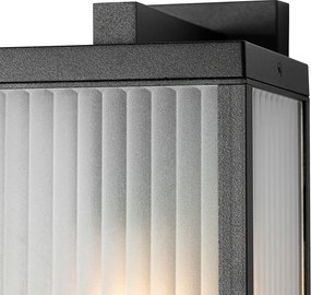 Външна стенна лампа черна с релефно стъкло и сензор за здрач - Charlois