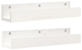823585 vidaXL Стенни рафтове 2 бр бели 50x12x9 см масивно борово дърво