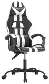 349524 vidaXL Въртящ гейминг стол, черно и бяло, изкуствена кожа