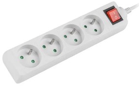 Разклонител LANBERG, 2.500W, 1.5 метра, 4 контакта, Защита от деца, Светлинен индикатор, ON/OFF бутон, Бял