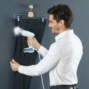 Уред за гладене с пара Tefal DT3041E1, 1300W, 0.12 л, 20 г/мин, Вертикално гладене, Керамична плоча, Сгъваем, Бял/син