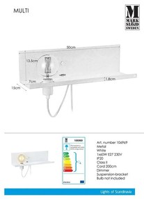 Бяла стенна лампа с USB станция за зареждане Multi - Markslöjd