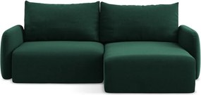 Тъмнозелен кадифен сгъваем/с място за съхранение ъглов диван (десен ъгъл) Kalena – Makamii