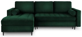 Зелен кадифен ъглов разтегателен диван , ляв ъгъл Santo - Milo Casa