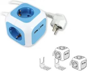 COMMEL Разклонител БЯЛ/СИН 4x2P+E и 2хUSB тип A 2.1A 10.5W с кабел 1.4метра / 1.5mm2  - C234-161