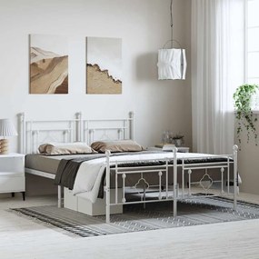 374408 vidaXL Метална рамка за легло с горна и долна табла, бяла, 150x200 см
