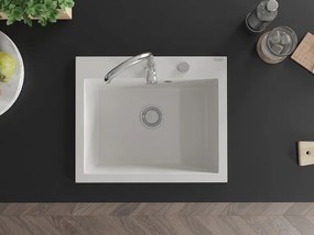 Mexen Elix гранитна кухненска мивка с 1 камера 600 x 500 mm, бяла, хромиран сифон - 6525601005-20