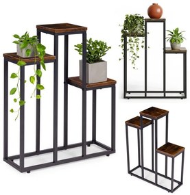 Стойка за цветя в таванско помещение - метална стойка за цветя с 3 рафта и дървен декор