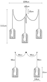 Черна висяща лампа за 3 крушки Pamukkale - Opviq lights