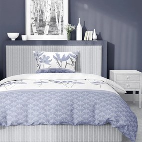 Спално бельо от памучен сатен - лилаво с флорален десен 3 časti: 1ks 220x200 + 2ks 70x80