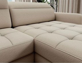 Бежов кадифен разтегателен ъглов диван с място за съхранение (ляв ъгъл U форма) Berrto – ELTAP