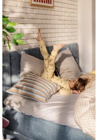 Синьо тапицирано двойно легло с място за съхранение и матрак с решетка 180x200 cm Thessa Bold Line - Bonami Selection