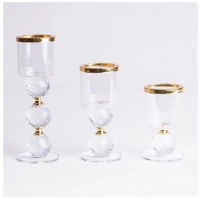 Комплект от 3 свещника, златист/прозрачен