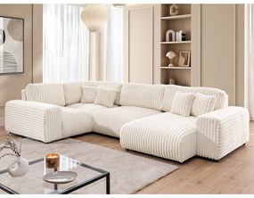 Кремав ъглов диван от рипсено кадифе (ляв ъгъл/U форма) Justin – Ropez