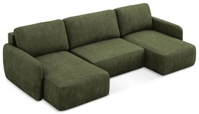 Зелен шенилов разтегателен ъглов диван с място за съхранение (U форма) Lilo – Makamii