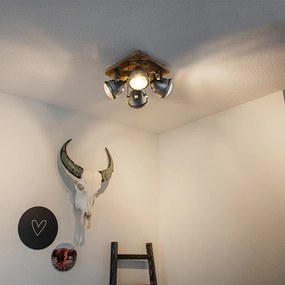 Индустриален прожектор стомана с дърво наклонен 4-светлина - Emado