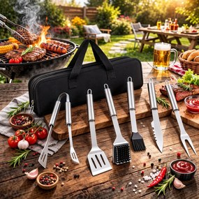 Комплект инструменти за грил от неръждаема стомана - 6 бр.