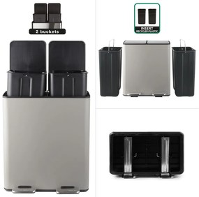 Кафяво-сиво стоманено кошче за боклук 2x20 l за рециклиране с педал Aliya – Spirella