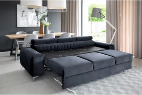 Антрацитен кадифен разтегателен диван 261 cm Laurence – ELTAP