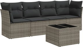 3249079 vidaXL Градински комплект с възглавници, 5 части, сив полиратан