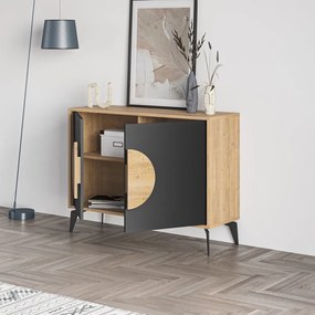 Нисък скрин с дъбов декор в черно-натурален цвят 110x82 cm Vae - Marckeric