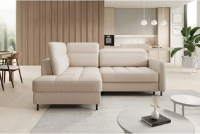 Бежов кадифен разтегателен ъглов диван с място за съхранение (ляв ъгъл L форма) Barea – ELTAP