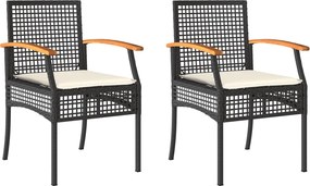 366247 vidaXL Градински столове с възглавници 2 бр черни полиратан и акация