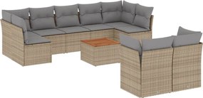 3256143 vidaXL Градински диван с възглавници 10 части бежов микс полиратан