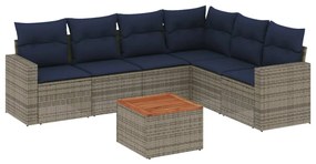 3256474 vidaXL Градински диван с възглавници, 7 части, полиратан, сив