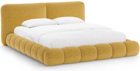 Двойно легло тапицирано с място за съхранение и включена подматрачна рамка в цвят горчица 180x200 cm Solange – Micadoni